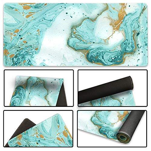 ARTSO Extended Gaming Mouse Pad XXL ArtSo Large Keyboard Mat Long Mousepad Desk Decor Writing Pad Non Slip Rubber Base Stitched Edges for Work, Game, Office, Home, 35.1 x 15.7 in, Teal Turqoise Marble - Image 4