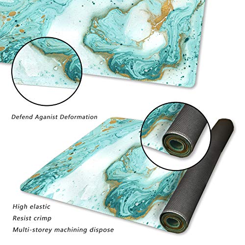 ARTSO Extended Gaming Mouse Pad XXL ArtSo Large Keyboard Mat Long Mousepad Desk Decor Writing Pad Non Slip Rubber Base Stitched Edges for Work, Game, Office, Home, 35.1 x 15.7 in, Teal Turqoise Marble - Image 2