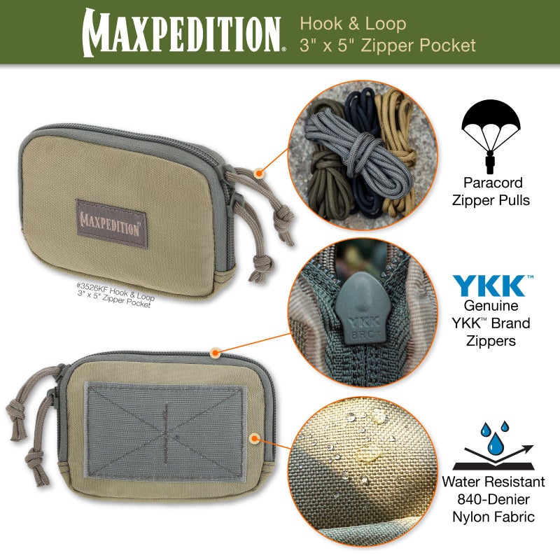 MAXPEDITION Hook-&-Loop 3" x 5" Zipper Pocket (Khaki-Foliage) - Image 2