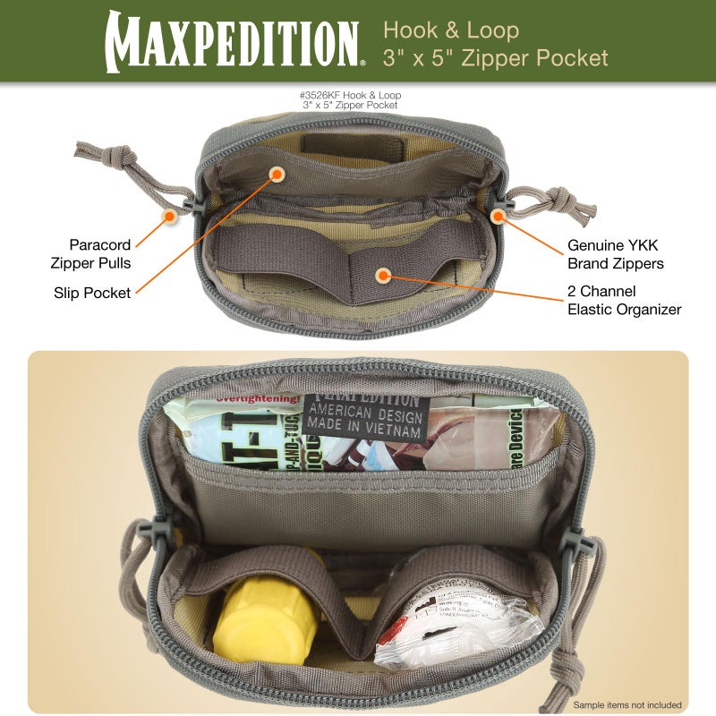 MAXPEDITION Hook-&-Loop 3" x 5" Zipper Pocket (Khaki-Foliage) - Image 3