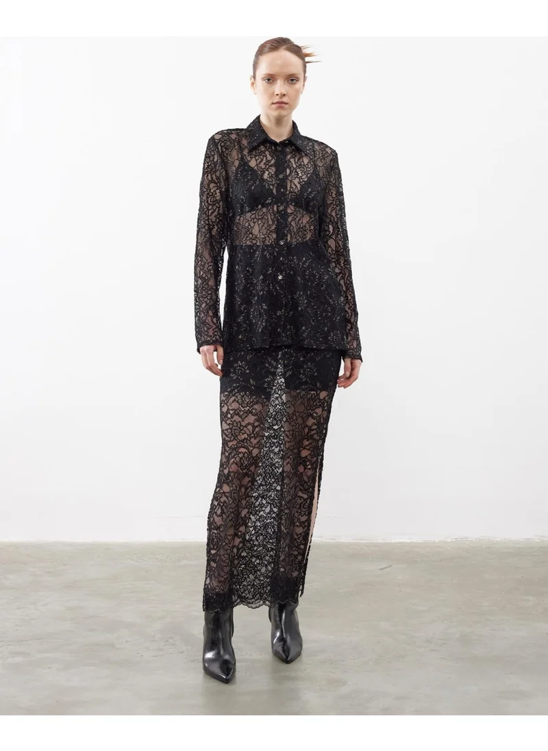 جاستي Gilded Lace Black Maxi Skirt