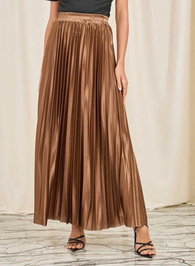ستايلي Satin Pleated High Rise A-Line Maxi Skirt
