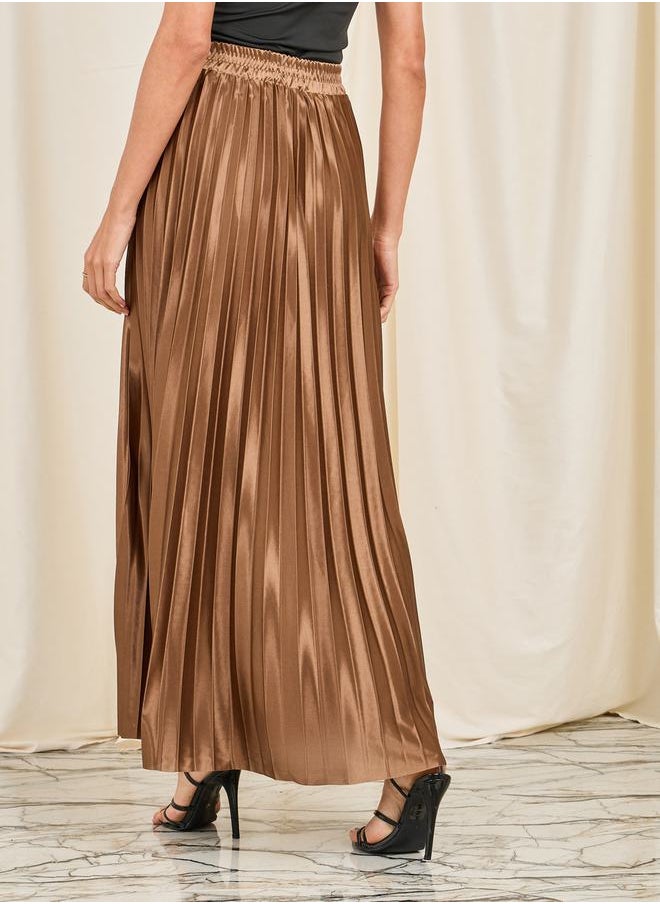 Styli - Satin Pleated High Rise A-Line Maxi Skirt - Image 1