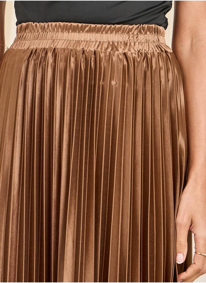 Styli - Satin Pleated High Rise A-Line Maxi Skirt - Image 1