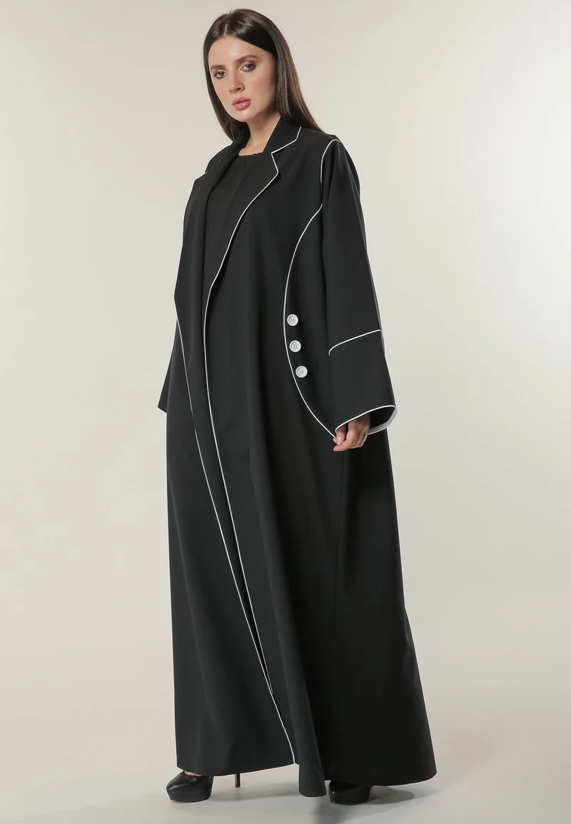 Moistreet Piping & Buttons Detailing Abaya