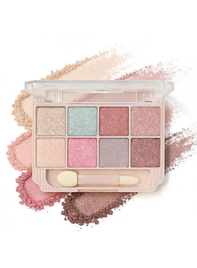 KAPEINE 8 Colors Shimmer Eyeshadow Palette, Glitter Mini Eyeshadow With 1 Dual Brush Sparkling Blendable Makeup Palette Long-Lasting Eye Shades Naturing-Looking, Waterproof Eye Shadow for Women-03 - Image 1