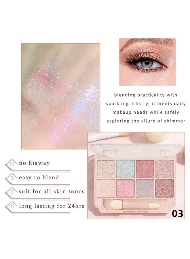 KAPEINE 8 Colors Shimmer Eyeshadow Palette, Glitter Mini Eyeshadow With 1 Dual Brush Sparkling Blendable Makeup Palette Long-Lasting Eye Shades Naturing-Looking, Waterproof Eye Shadow for Women-03 - Image 2