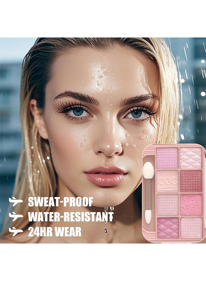 KAPEINE 8 Colors Shimmer Eyeshadow Palette, Glitter Mini Eyeshadow With 1 Dual Brush Sparkling Blendable Makeup Palette Long-Lasting Eye Shades Naturing-Looking, Waterproof Eye Shadow for Women-03 - Image 4