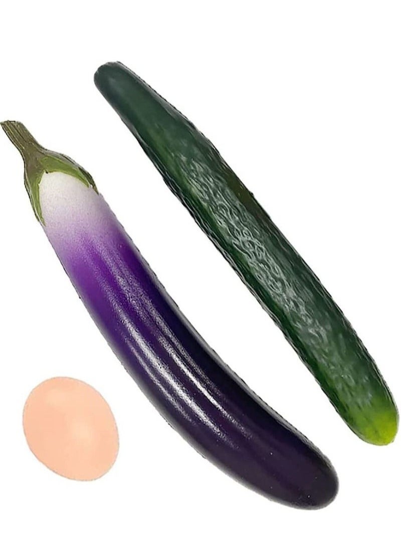 Forest Home Artificial Eggplant Cucumber and Egg Set 3 Pieces Lifelike Soft PU Fake Food Vegetables for Decoration Home Office Photography Display - Image 1