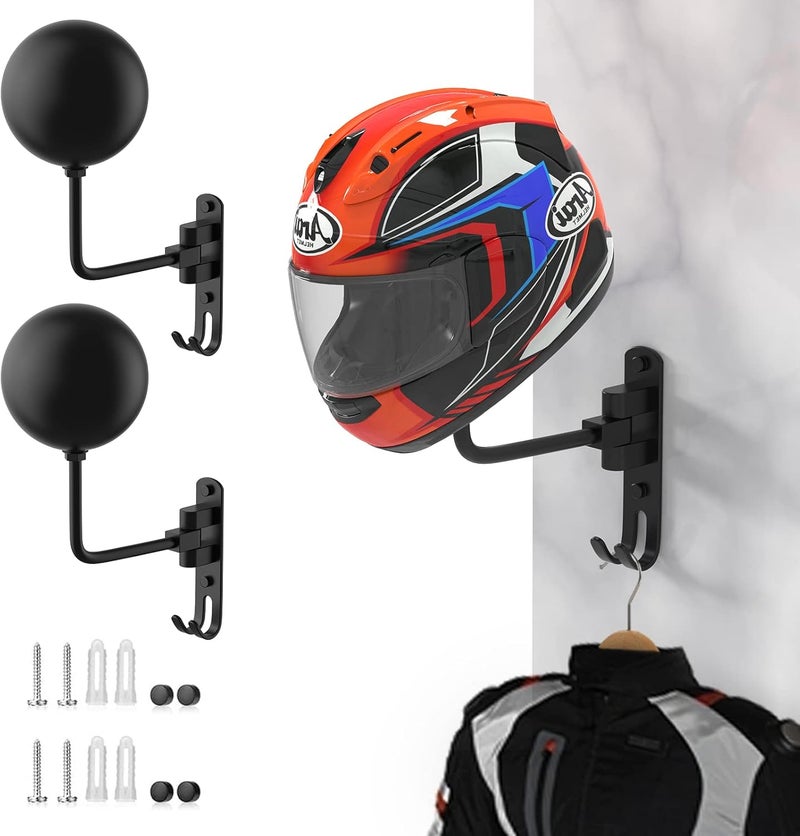 LIFXIZE Helmet Hanger Wall Mount with 180° Rotation and 2 Hooks - 2 Pack - Image 1