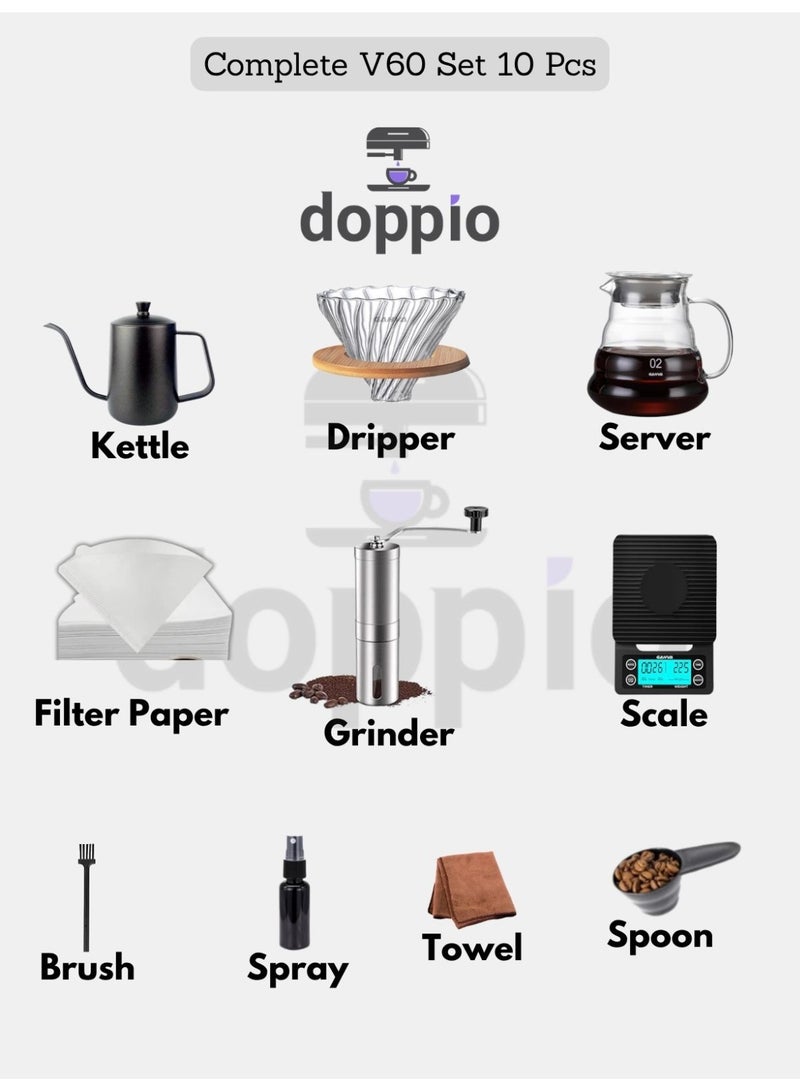 Doppio Doppio V60 Coffee Brewing Set – 10-Piece Manual Pour Over Kit Set-9  - Image 3