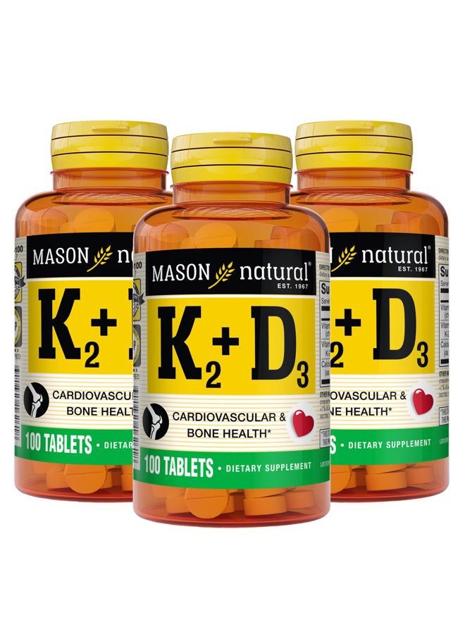 Mason Natural Vitamin K2 + D3, 300-Day Supply, with Calcium for Normal Bone and Muscle Support, 100 Tablets (Pack of 3) - Image 1