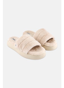 TOMS Women Alpargata Mallow Slip On Faux Mohair Slippers, Beige  - Image 1