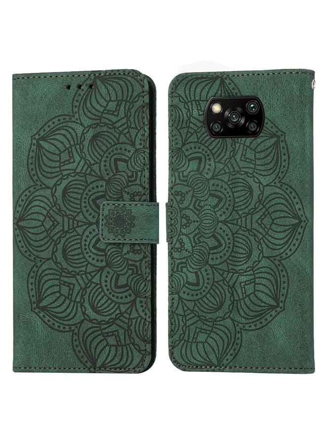 The Bros Case For Xiaomi Poco X3 NFC Mandala Embossed Flip Leather Phone Case