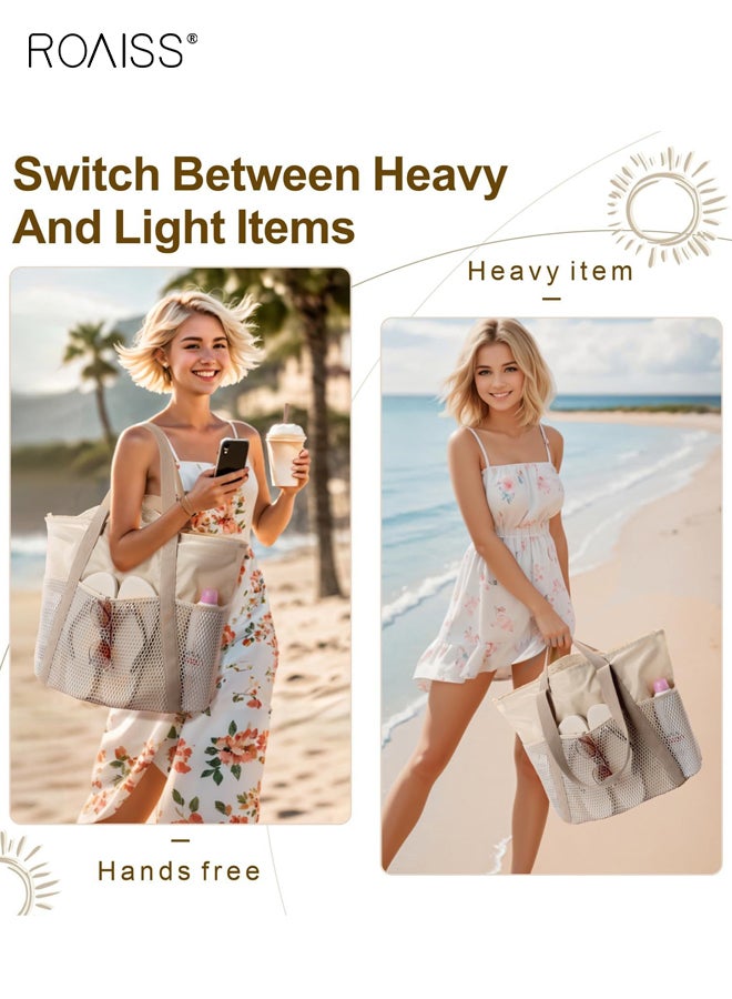 roaiss Mesh Handwashing Basket Travel Bathroom Storage Bag Washing Bath Organizer Pouch For Swimming Toiletries And Shower Essentials Durable Lightweight Beige - Image 4