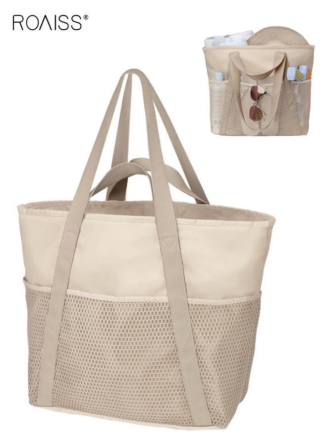 roaiss Mesh Handwashing Basket Travel Bathroom Storage Bag Washing Bath Organizer Pouch For Swimming Toiletries And Shower Essentials Durable Lightweight Beige - Image 1