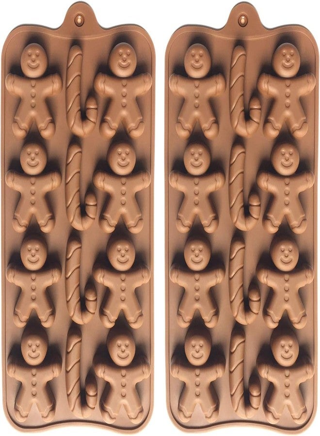 Bake House 2pcs Christmas Silicone Molds for Baking Jelly Soap, Candy Cane, Gingerbread Men Chocolate Candy Mold (2 Shapes) - Image 1