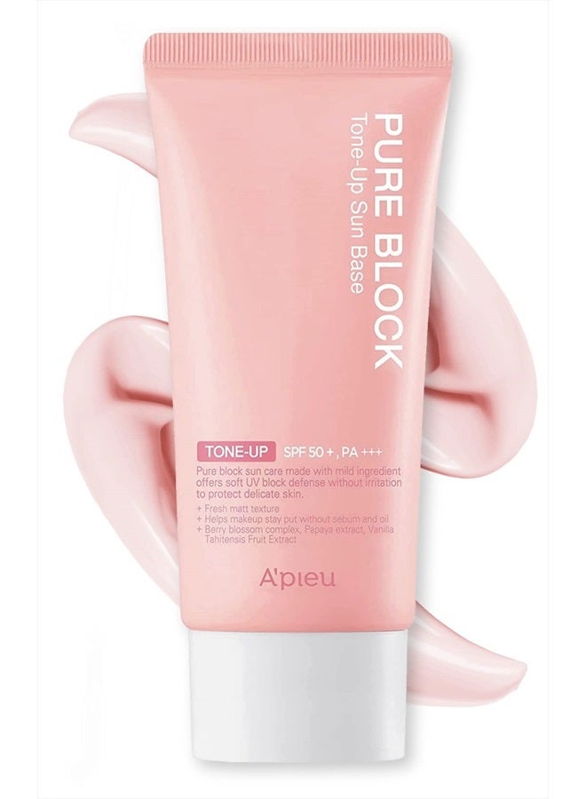 A'Pieu Pure Block Tone Up Sunscreen Base SPF50+/PA+++ 50ml | Tone-Up Reef Safe Korean Sunscreen for Makeup Base - Image 1