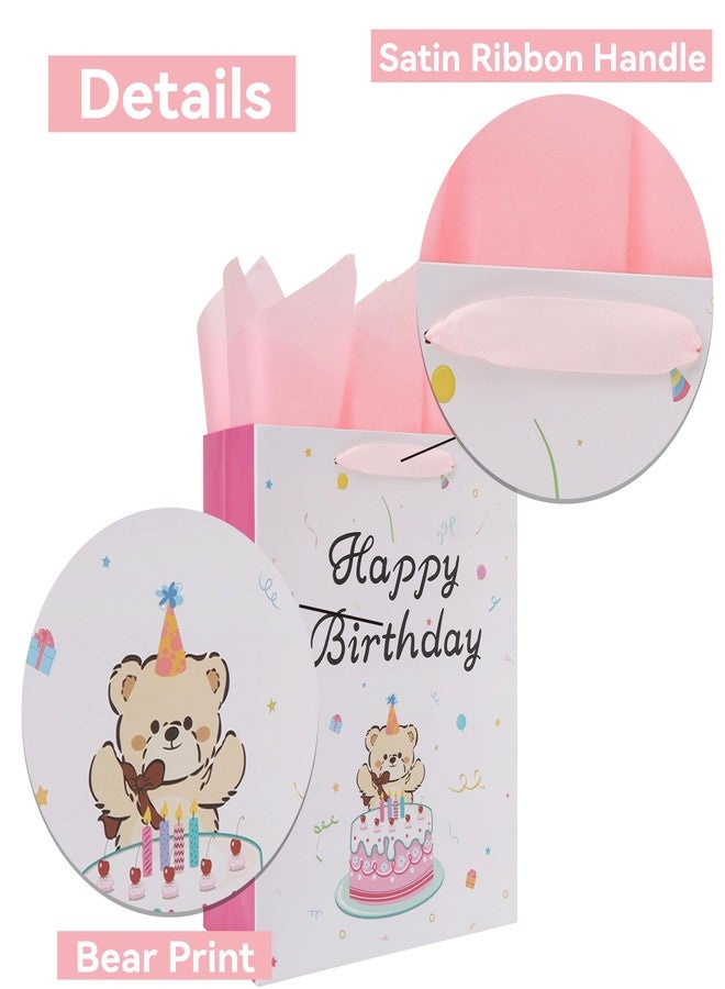 Qirrmiy 13'' Large Bear Birthday Gift Bag Set with Handles, Greeting Card, Tissue Papers and Stickers for Boys', Girls', Kids' Birthday Party, Baby, Newborn, Bear & Cake Design, 1 Pcs - Image 4