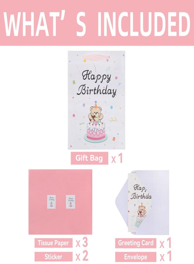 Qirrmiy 13'' Large Bear Birthday Gift Bag Set with Handles, Greeting Card, Tissue Papers and Stickers for Boys', Girls', Kids' Birthday Party, Baby, Newborn, Bear & Cake Design, 1 Pcs - Image 3