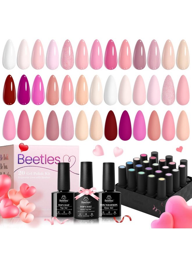 beetles Gel Polish - Beetles Gel Nail Polish 23Pcs Nail Set Dare to Bare Collection Nude Pink Gel Nail Polish White Soak off Uv Led Lamp Needed Manicure with 3Pcs Base Matte and Glossy Valentines Day Gift for Women - Image 1