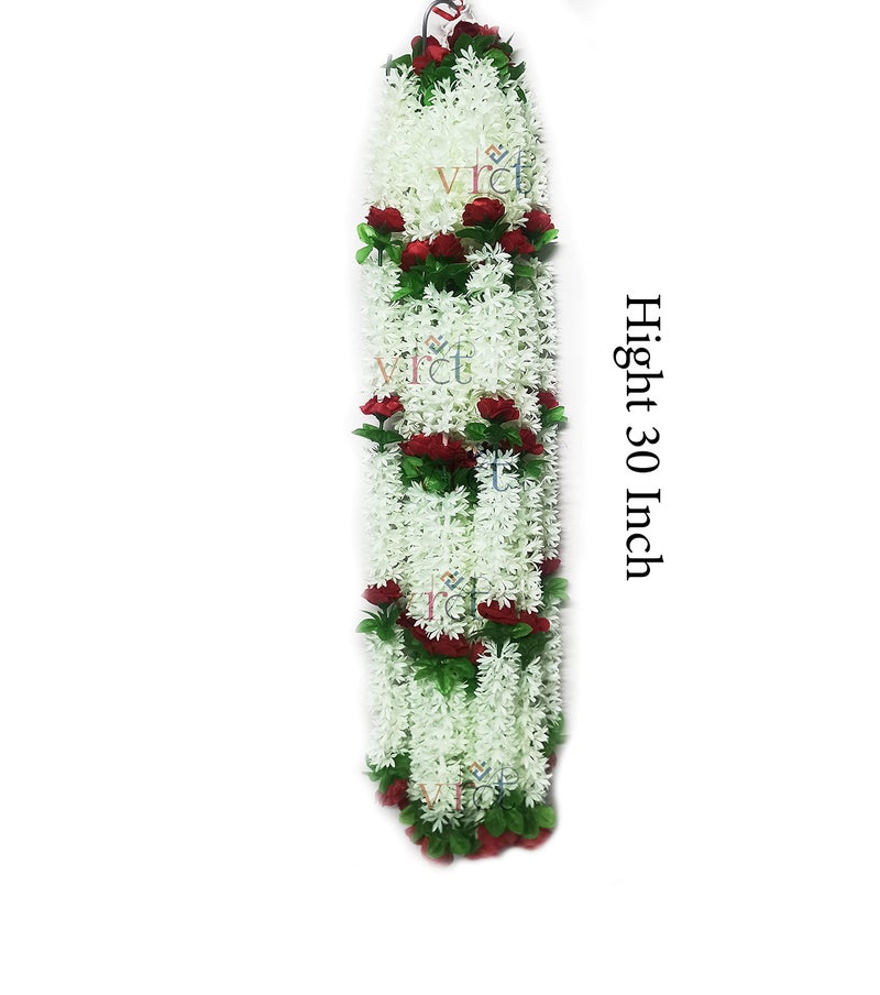 VRCT Artificial Marigold Fluffy Flowers Garlands for Decoration - Pack of 10 (Multicolor) (White) - Image 2