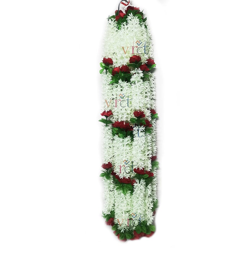 VRCT Artificial Marigold Fluffy Flowers Garlands for Decoration - Pack of 10 (Multicolor) (White) - Image 1