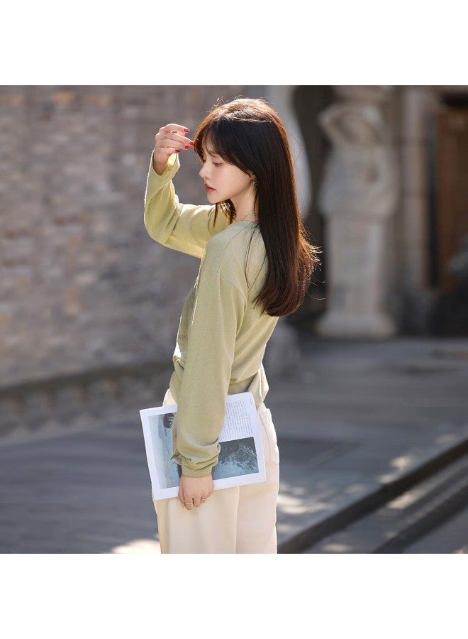 Mt Street Style] Autumn Lightweight See-through Large Floral Print Design Long Sleeve T-shirt, Gray-gree - Image 5