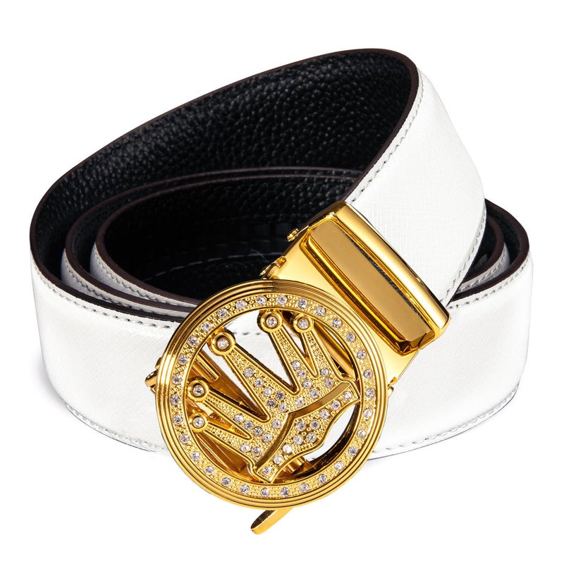 Dubulle Men's Belt Gold Ratchet Leather Designer Belts Business Strap Adjustable Buckle, Trim To Fit - Image 4