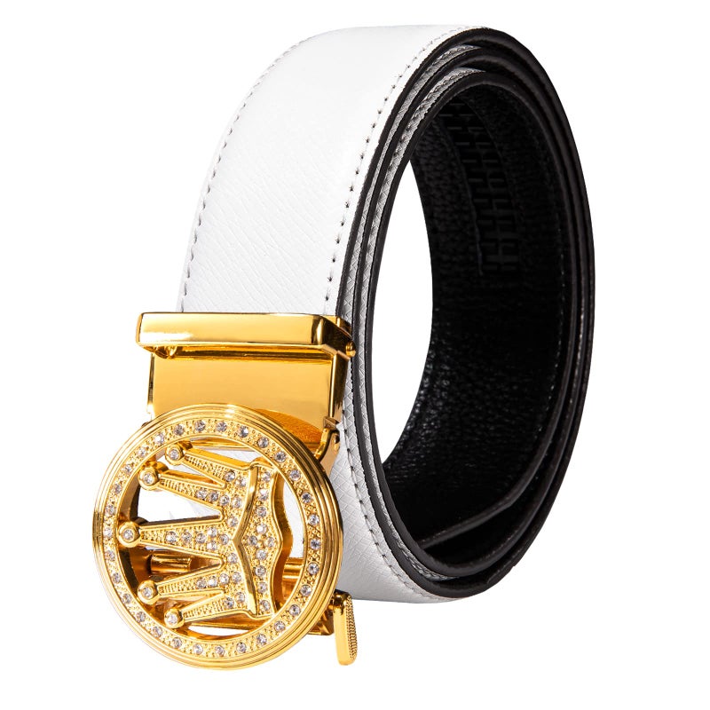 Dubulle Men's Belt Gold Ratchet Leather Designer Belts Business Strap Adjustable Buckle, Trim To Fit - Image 1