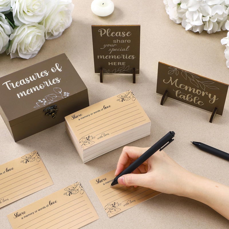 Gilprop 112 Pcs Celebration of Life Memory Cards Set Share a Memory Cards with Box 2 Wood Sign with 4 Hold and 5 Pens, Sympathy Memorial Gifts Funeral Keepsake Decorations(Leaves) - Image 5
