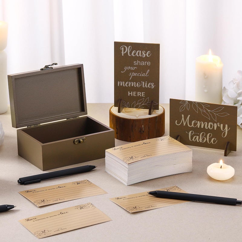 Gilprop 112 Pcs Celebration of Life Memory Cards Set Share a Memory Cards with Box 2 Wood Sign with 4 Hold and 5 Pens, Sympathy Memorial Gifts Funeral Keepsake Decorations(Leaves) - Image 3
