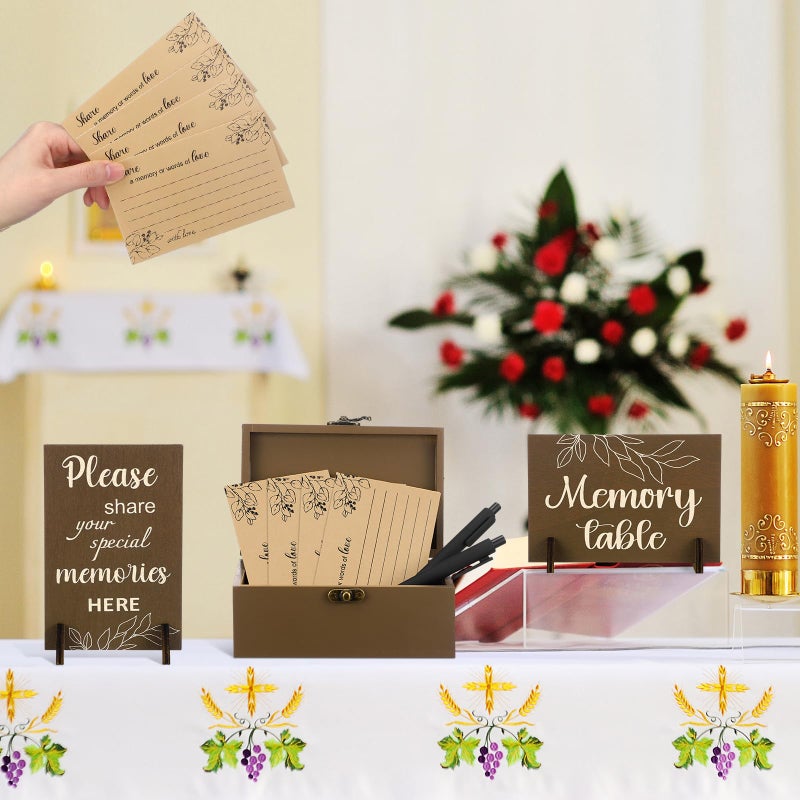 Gilprop 112 Pcs Celebration of Life Memory Cards Set Share a Memory Cards with Box 2 Wood Sign with 4 Hold and 5 Pens, Sympathy Memorial Gifts Funeral Keepsake Decorations(Leaves) - Image 4