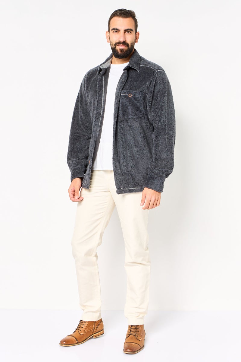 TRUE GRIT Men Textured Sherpa Jacket Shirt, Carbon Grey - Image 2