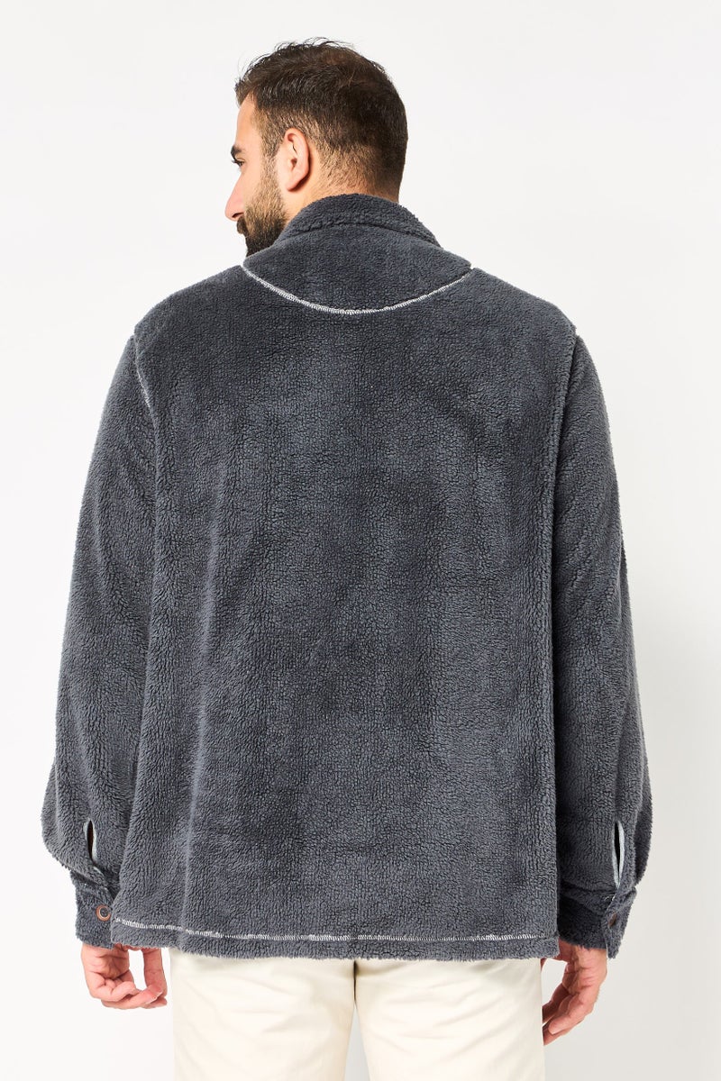 TRUE GRIT Men Textured Sherpa Jacket Shirt, Carbon Grey - Image 4