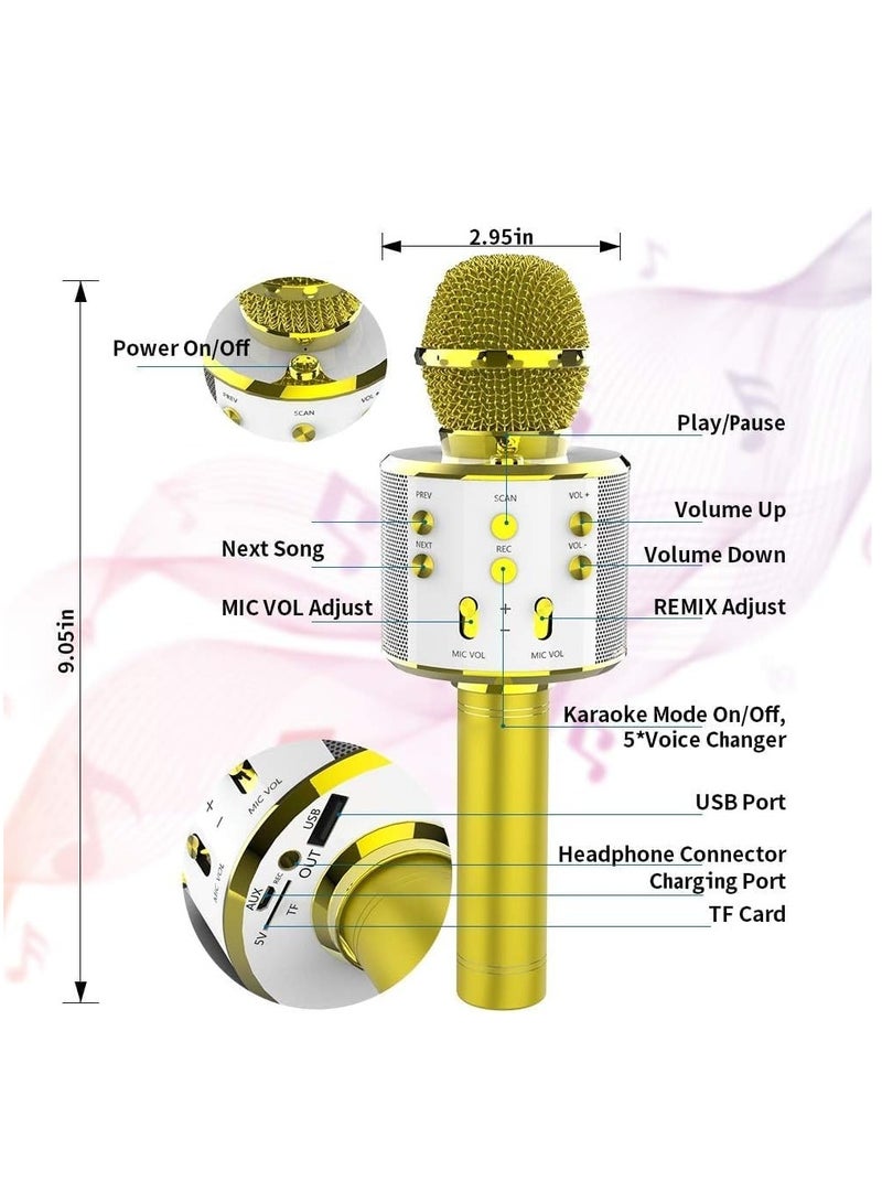 Wireless Bluetooth Karaoke Microphone,Rechargeable Kids Microphone Karaoke Machine - Best Gifts for Kids Adults (Gold) - Image 2