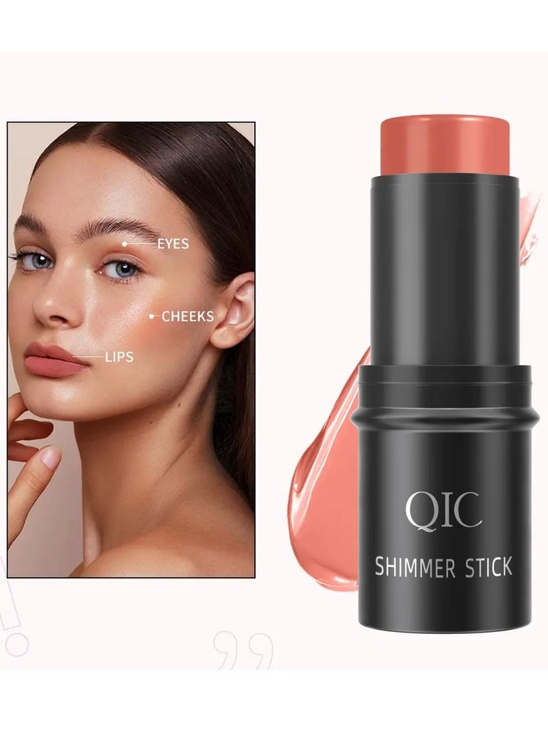 QIC Shimmer Cream Blush Stick for Cheeks Lips Tint Eyes Contour Highlighter Makeup Sticks Lightweight Hydrating Formula Lightweight Blendable Silky Cream Shimmer Blush 06  - Image 1