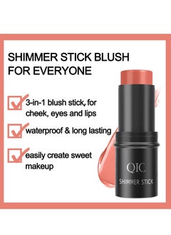 QIC Shimmer Cream Blush Stick for Cheeks Lips Tint Eyes Contour Highlighter Makeup Sticks Lightweight Hydrating Formula Lightweight Blendable Silky Cream Shimmer Blush 06  - Image 3