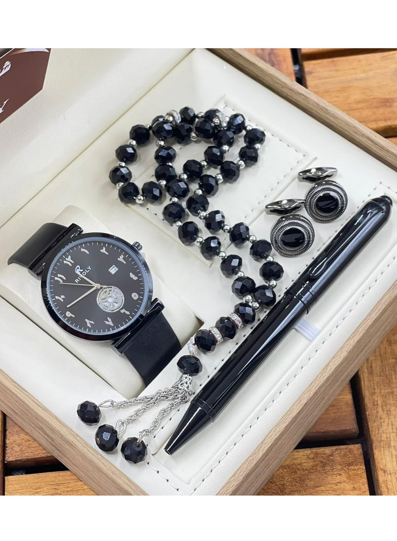 ووتش طقم ساعات رجالي مكون من ساعه وسبحه وكبك وقلم