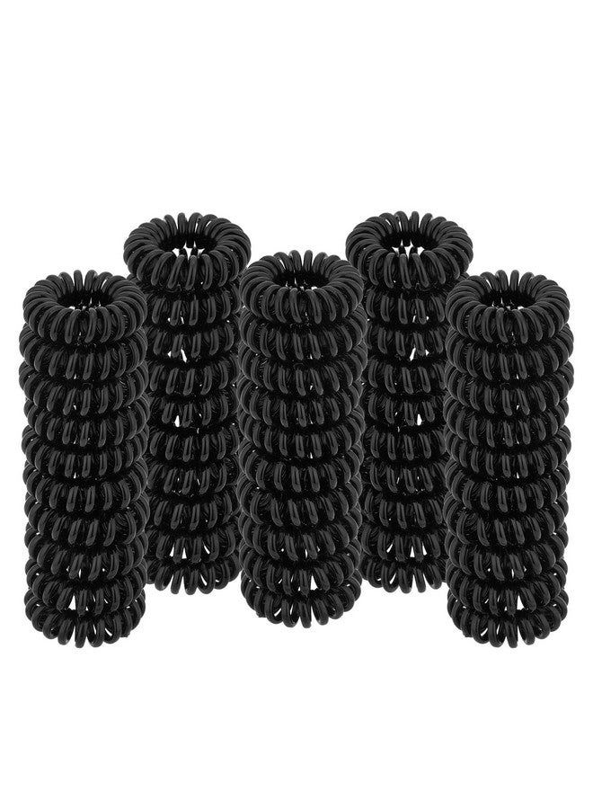 QIUTIMIY Spiral Hair Ties (Small Black,,50 Pcs), Coil Hair Ties for Thick Hair, Ponytail Holder Hair Ties for Women , No Crease Hair Ties, Phone Cord Hair Ties for all Hair Types with Plastic Spiral - Image 1