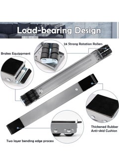 بيوينتي Universal Extendable Furniture Appliance Rollers (4 Pack) – Heavy-Duty Mover Tools with 24 Rollers  Brakes, Strong Base for Washing Machines, Refrigerators, Dryers, Grey  - Image 2