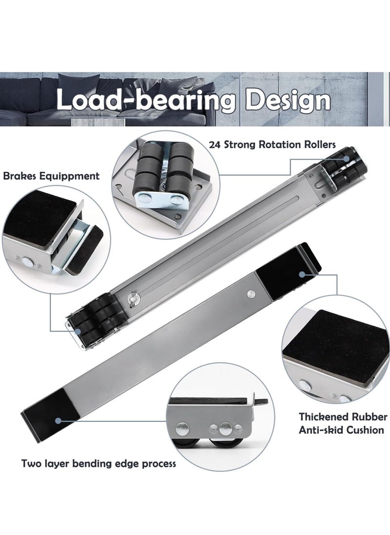 بيوينتي - Universal Extendable Furniture Appliance Rollers (4 Pack) – Heavy-Duty Mover Tools with 24 Rollers  Brakes, Strong Base for Washing Machines, Refrigerators, Dryers, Grey - Image 1