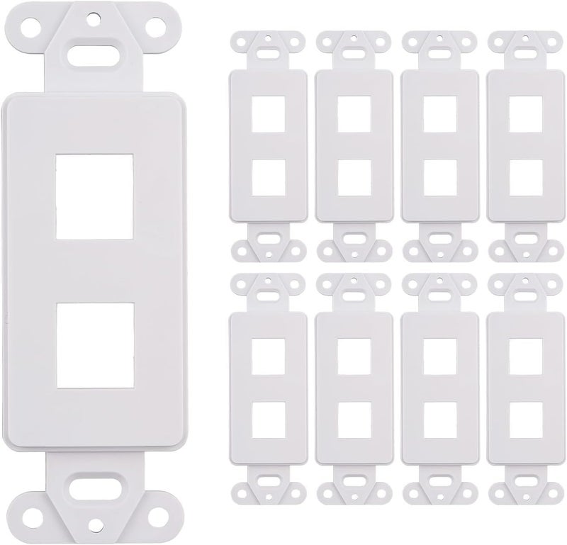 SATMAXIMUM 10 Pack Keystone Wall Plate 2 Port, White Decorator Insert Cover for Ethernet, HDMI, Coax, Cat6 Cat5, RJ45, Home & Office Installations - Image 1