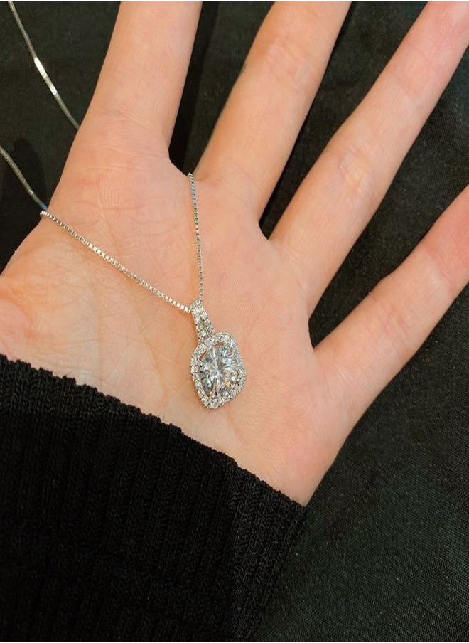Satinior - Simple Niche Shiny Square Diamond Silver Necklace - Image 1