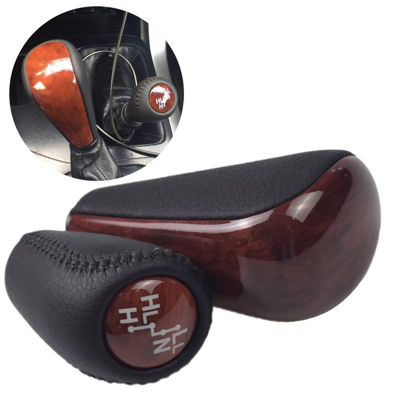 Kakulkomen Automatic Leather with Wood 4 Speed Shift Knob Transfer Case Fit for Toyota Prado 120 2003 2004 2005 2006 2007 2008 20092PCS 4 SpeedTransfer