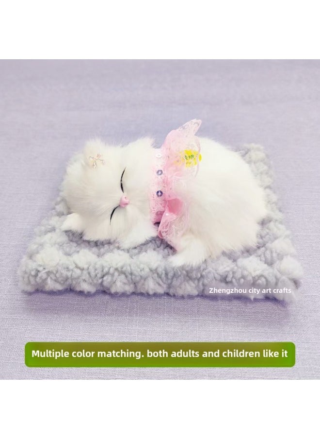 null - Bamboo Charcoal Cloth Pad Simulation Cat Can Call Cat Car Decoration Ornaments Simulation Animal Toy Cat Flower Basket Cat-Color:Gray Bamboo Charcoal Cloth Pad + Pink Skirt Cat Party-Size:18*14 - Image 1