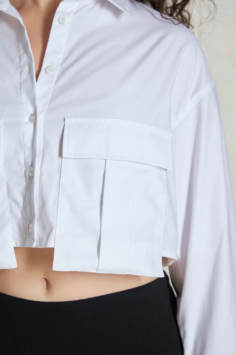 فيرجيو Cotton Crop Daywear Shirts With Cargo Pockets for Women