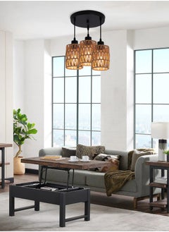 Ganeed 3-Light Rattan Pendant Light Fixtures, Industrial brown Hanging Lighting, Adjustable Woven Wicker Chandelier, Farmhouse Basket Ceiling Lamp for Kitchen Island Dining Room Bedroom Foyer Hallway  - Image 2