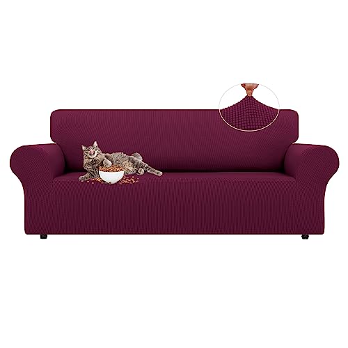 LURKA Stretch Sofa Slipcovers 1 Piece Couch Covers for 3 Cushion Couch Sofa Furniture Protector Full Sofa Covers with Elastic Bottom for Kids and Dog Large Wine