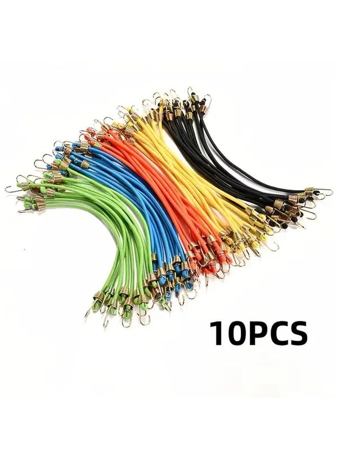 Mixed Color 10Pcs 10 Inch Mini Rubber Bands 100LB Capacity Hooks for Bicycle Camping Luggage - Image 1